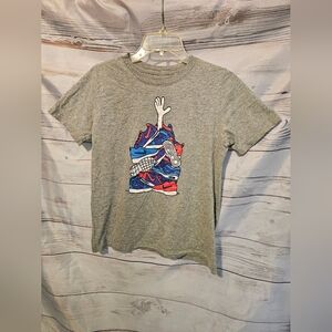 Gray Kids Nike T-Shirt with Colorful Sneaker Design